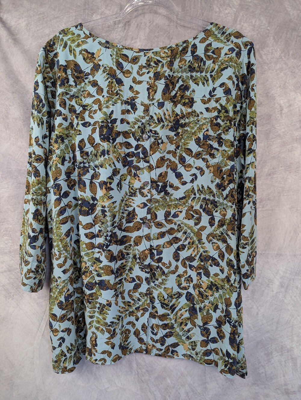 J. Jill Back Button Detail Split Sleeve Leaf Print Tunic Blouse XL - Picture 2 of 11